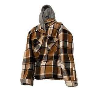 Brown Beige Gray Insulated Hooded Flannel Mens 3XL
